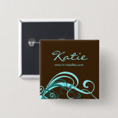 Salon Name Tag Button Brooch blue swirls (Voorkant /achterkant)