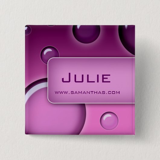 Salon Name Tag Button Brooch Bubbles Paars (Voorkant)