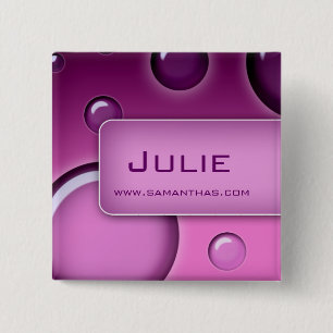 Salon Name Tag Button Brooch Bubbles Paars