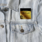 Salon Name Tag Button Brooch gold flower butterfly (In situ)