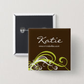 Salon Name Tag Button Brooch kalk groene zirls (Voorkant /achterkant)