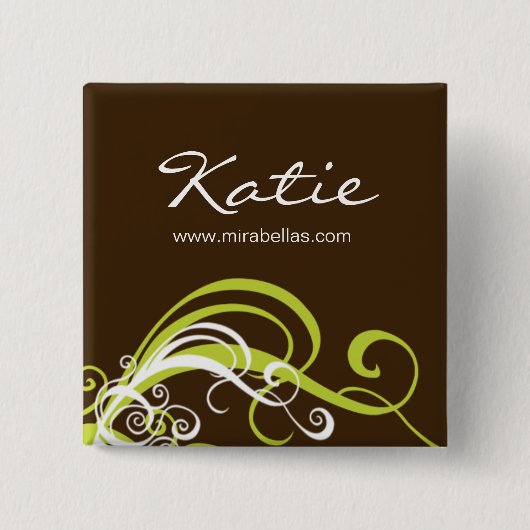 Salon Name Tag Button Brooch kalk groene zirls (Voorkant)