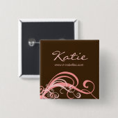 Salon Name Tag Button Brooch roze zirls (Voorkant /achterkant)