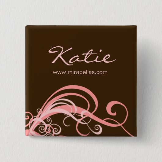 Salon Name Tag Button Brooch roze zirls (Voorkant)