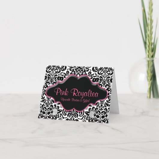 Salon Note Kaart Damask Zwart Wit Roze (Voorkant)