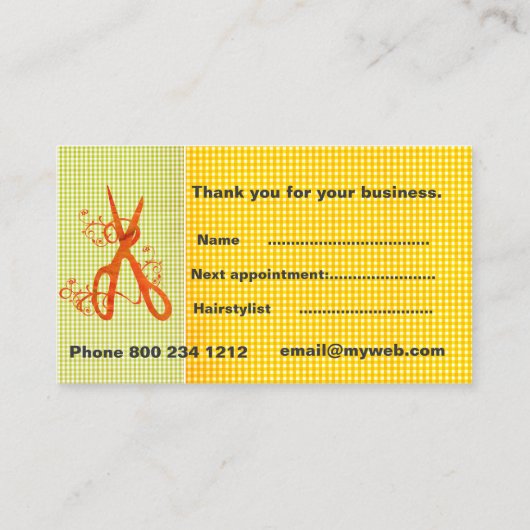 Salon On Time Gingham Pattern Hair Stylist Afsprakenkaartje (Achterkant)