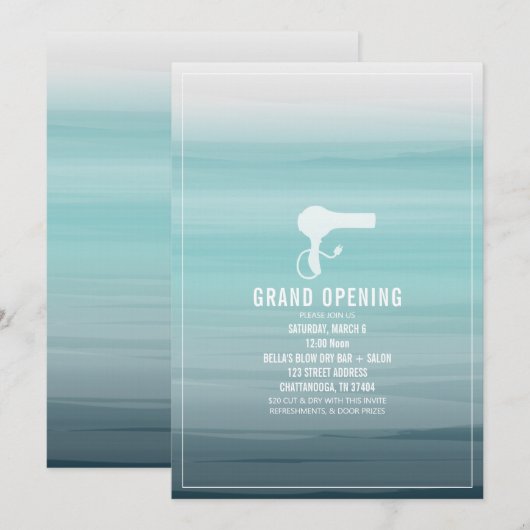 Salon Opening Aqua Ombre Kaart (Voorkant / Achterkant)