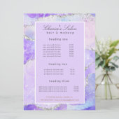 salon paars zilveragate glitter-prijskaart menu (Staand voorkant)