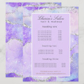 salon paars zilveragate glitter-prijskaart menu (Voorkant / Achterkant)