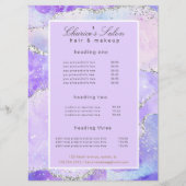 salon paars zilveragate glitter-prijskaart menu (Voorkant)