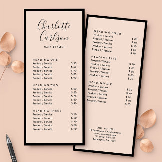 Salon Prijs Service Lijst Elegante Roze Blos Reclamekaart