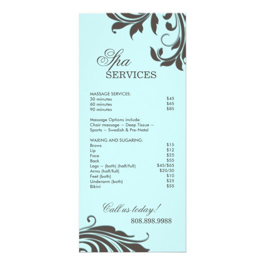 Salon Rack Card Spa Leaf Floral Blue Brown Reclamekaart (Achterkant)