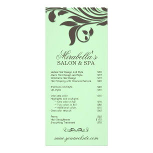 Salon Rack Card Spa Leaf Floral Green Brown Reclamekaart