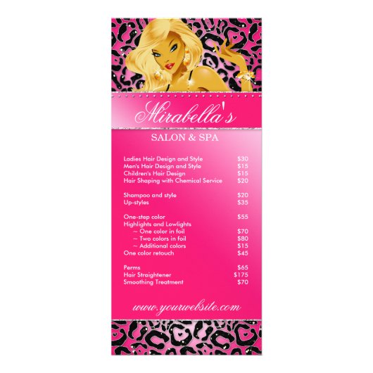 Salon Rack Kaart Jewelry Tanning Pink Sparkle Bla (Voorkant)