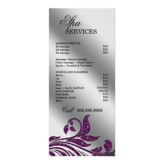 Salon Rack Kaart Juwelry Leaf Floral Paars Sparkle (Achterkant)