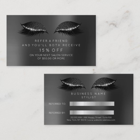 Salon Reference Kaart Black Glitter Lashes Makeup1 (Voorkant / Achterkant)