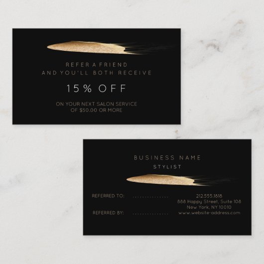 Salon Reference Kaart Black Gold Sparkly Glitter V (Voorkant / Achterkant)