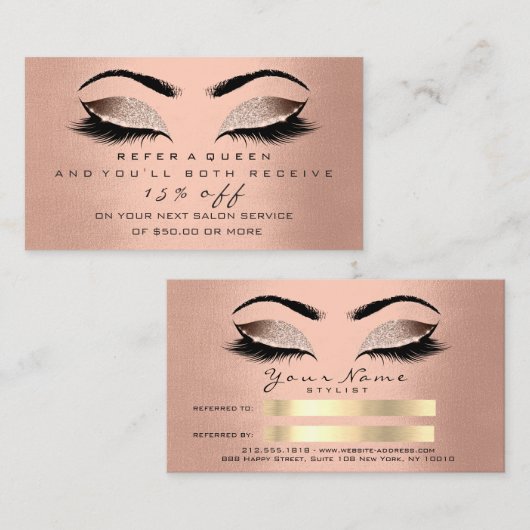 Salon Reference Kaart Blush Roos Gold Makeup Lashe (Voorkant / Achterkant)