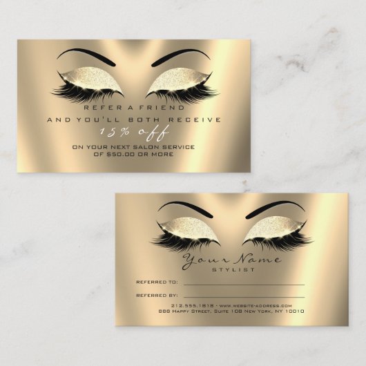 Salon Reference Kaart Glitter Black Gold Lux Lashe (Voorkant / Achterkant)