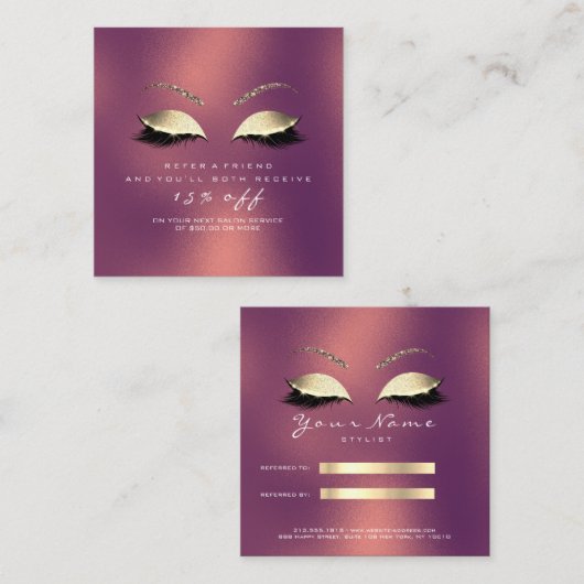 Salon Reference Kaart Glitter Gold Copper Lashes (Voorkant / Achterkant)