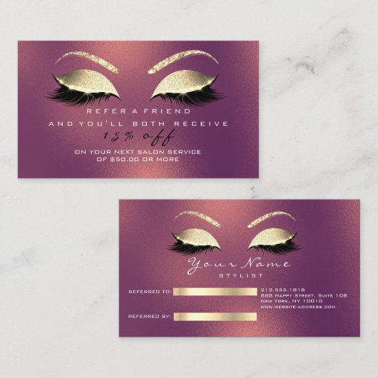 Salon Reference Kaart Glitter Gold Copper Lashes (Voorkant / Achterkant)