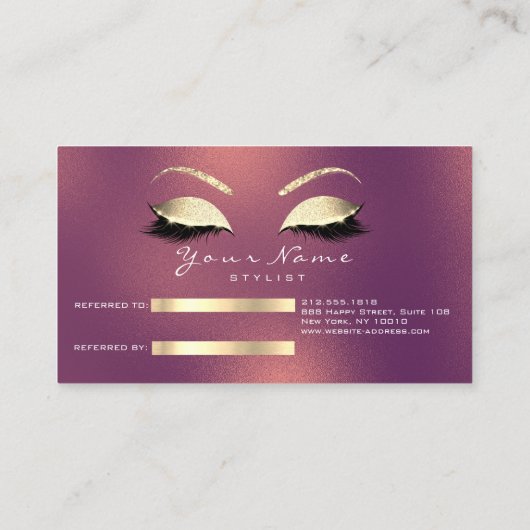 Salon Reference Kaart Glitter Gold Copper Lashes (Achterkant)