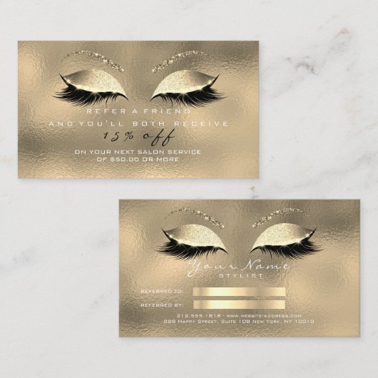 Salon Reference Kaart Glitter Gold Glam Lashes (Voorkant / Achterkant)