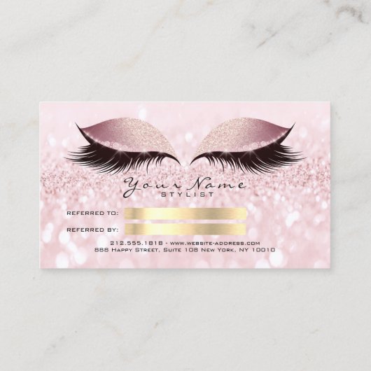 Salon Reference Kaart Glitter Pink Lashes Makeup (Achterkant)