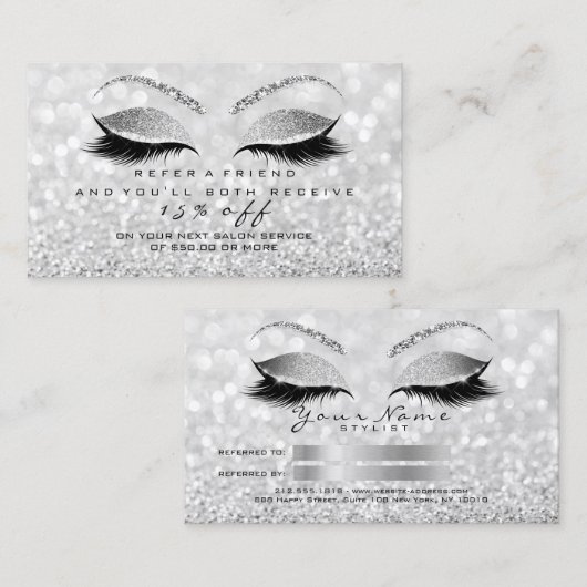 Salon Reference Kaart Glitter Silver Grey Lashes1 (Voorkant / Achterkant)