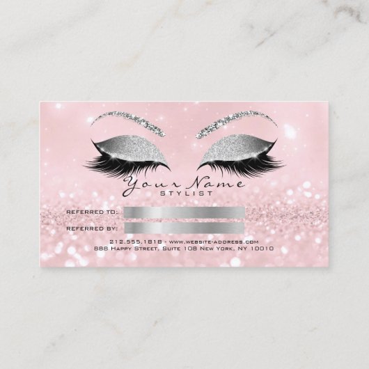 Salon Reference Kaart Glitter Silver Pink Lashes (Achterkant)