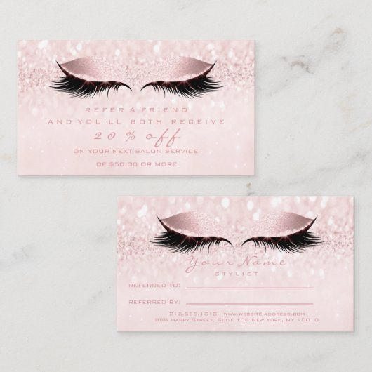 Salon Reference Kaart Makeup Pink Girly Lash Studi (Voorkant / Achterkant)