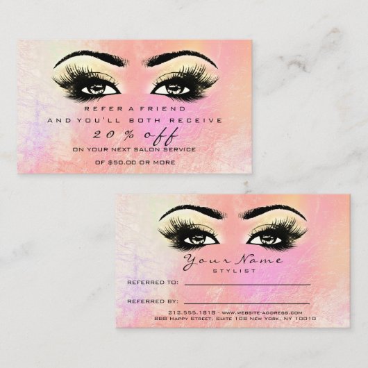 Salon Reference Kaart Peach Makeup Lashes Extensio (Voorkant / Achterkant)