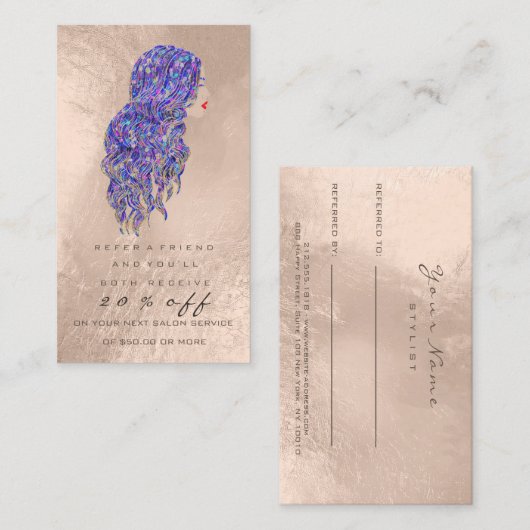 Salon Reference Kaart Pearl Makeup Lash Hairdresse (Voorkant / Achterkant)