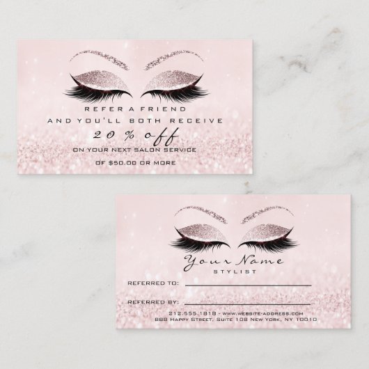 Salon Reference Kaart Pink Makeup Lashes Extension (Voorkant / Achterkant)