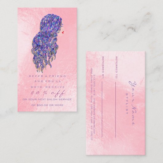 Salon Reference Kaart Pink Makeup Lashes Hairdress (Voorkant / Achterkant)