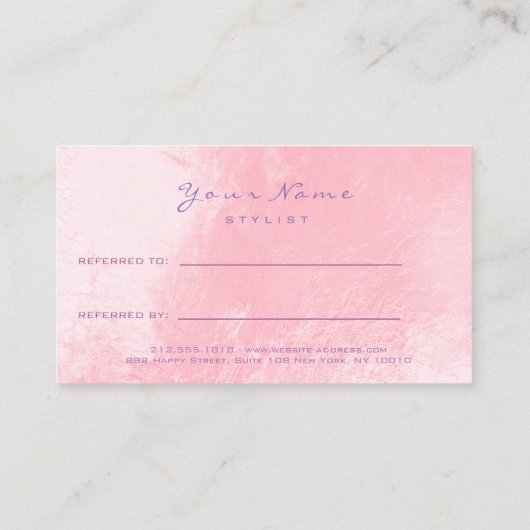 Salon Reference Kaart Pink Makeup Lashes Hairdress (Achterkant)