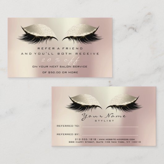 Salon Reference Kaart Pink Makeup Lashes Ivory (Voorkant / Achterkant)