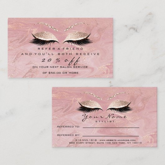 Salon Reference Kaart Pink Makeup Lashes Marble (Voorkant / Achterkant)