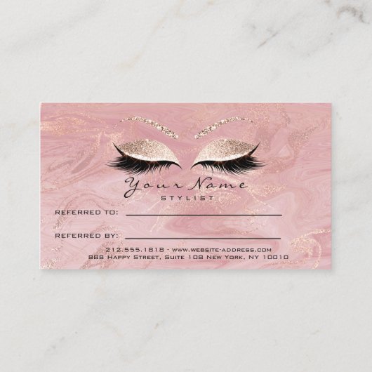 Salon Reference Kaart Pink Makeup Lashes Marble (Achterkant)