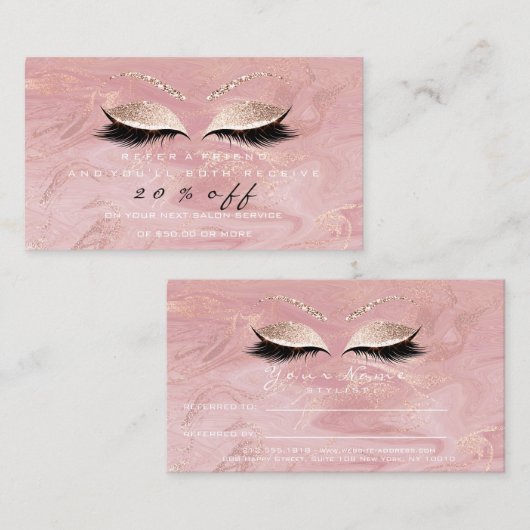 Salon Reference Kaart Pink Makeup Lashes Marble (Voorkant / Achterkant)