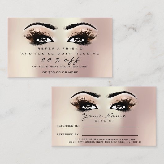 Salon Reference Kaart Roos Makeup Lashes Extension (Voorkant / Achterkant)