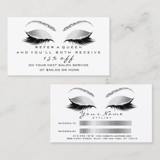 Salon Reference Kaart Silver Black Grey Lashes (Voorkant / Achterkant)