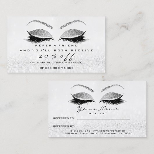 Salon Reference Kaart Silver Makeup Lashes Extensi (Voorkant / Achterkant)