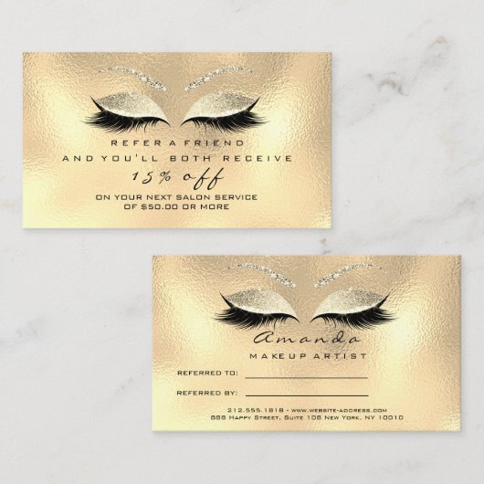 Salon Reference Kaart Skinny Makeup Lash Champaign (Voorkant / Achterkant)