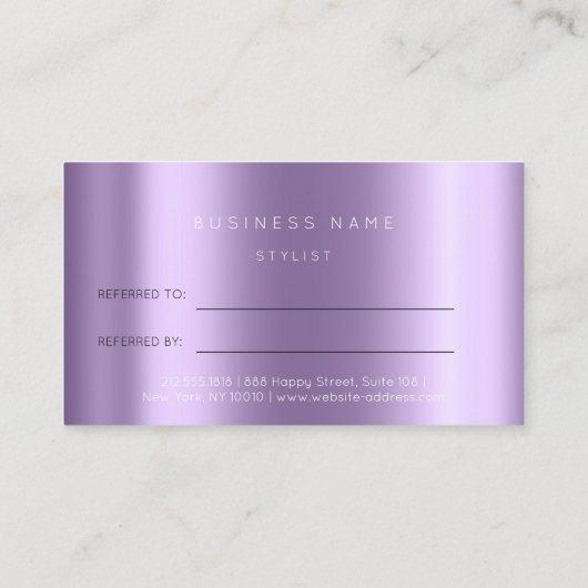 Salon Reference Kaart Violet Lavender Sparkly Lotu (Achterkant)