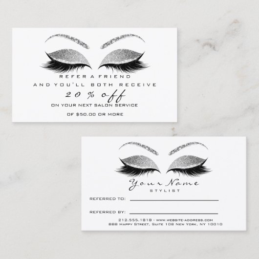 Salon Reference Kaart White Makeup Lashes Extensio (Voorkant / Achterkant)