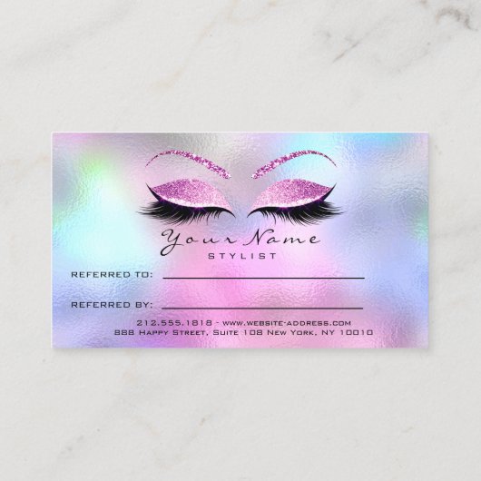 Salon Reference Roos Pink Makeup Lashes Extension Aanbevelingskaartje (Achterkant)
