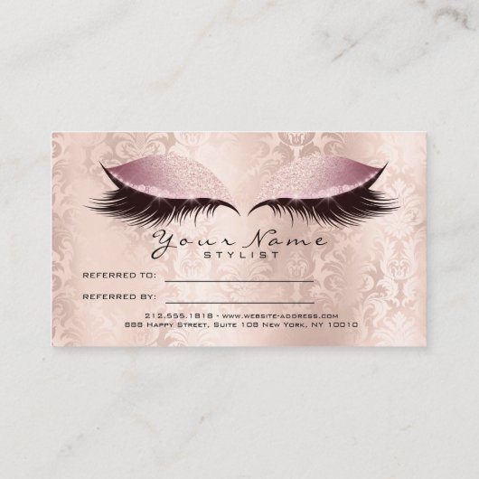 Salon Referral Kaart Damask Makeup Pink Lashes Gla (Achterkant)