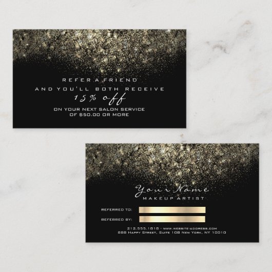 Salon Referral Kaart Glitter Gold Confetti Glitter (Voorkant / Achterkant)