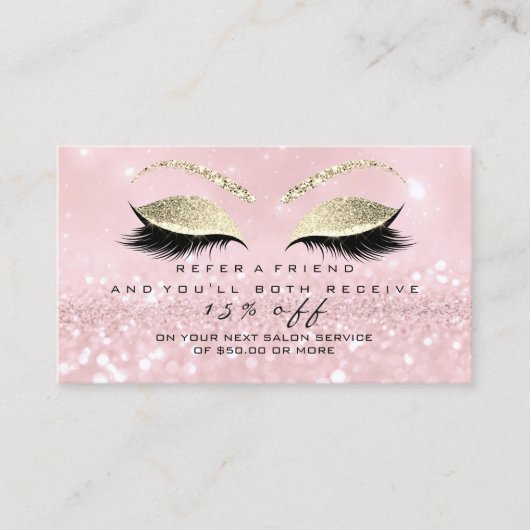 Salon Referral Kaart Glitter Gold Pink Lashes (Voorkant)